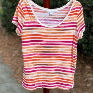 Liz Claiborne 60% Cotton Striped Short Sleeve Top Size Large